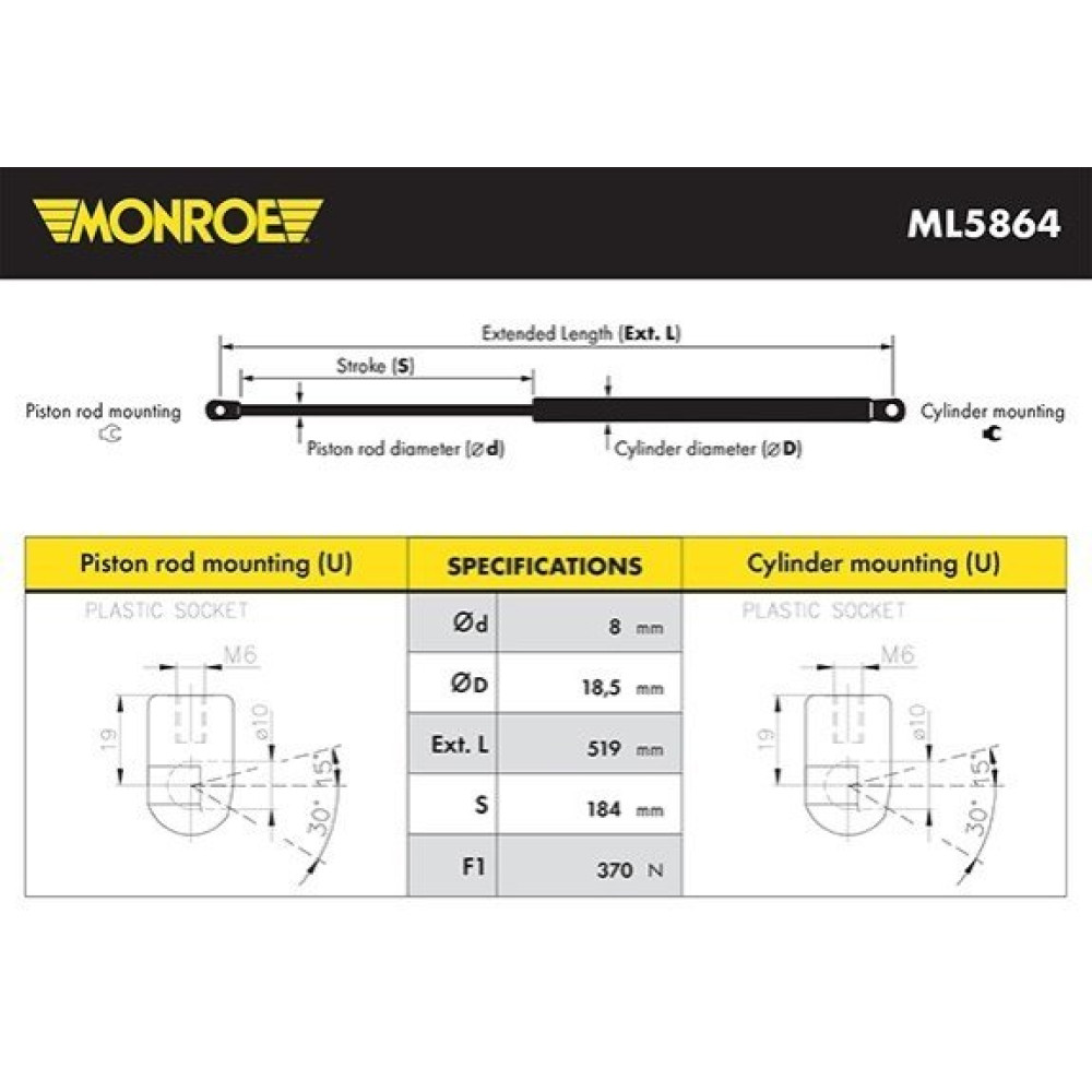 Демпфер двери багажника MONROE ml5864